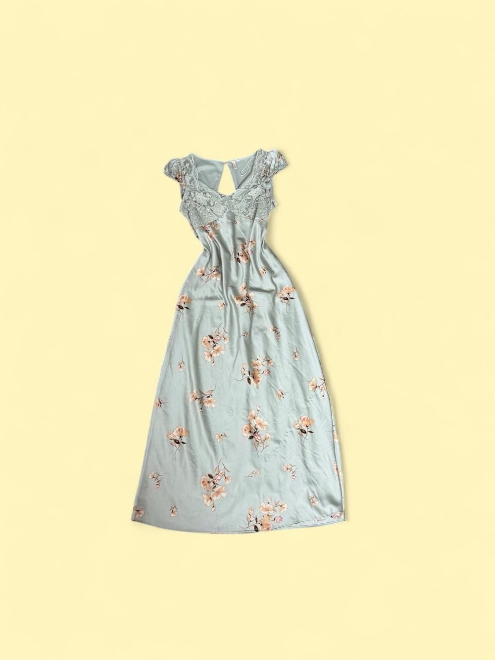 Sage Green Floral Lace-Trim Maxi Dress